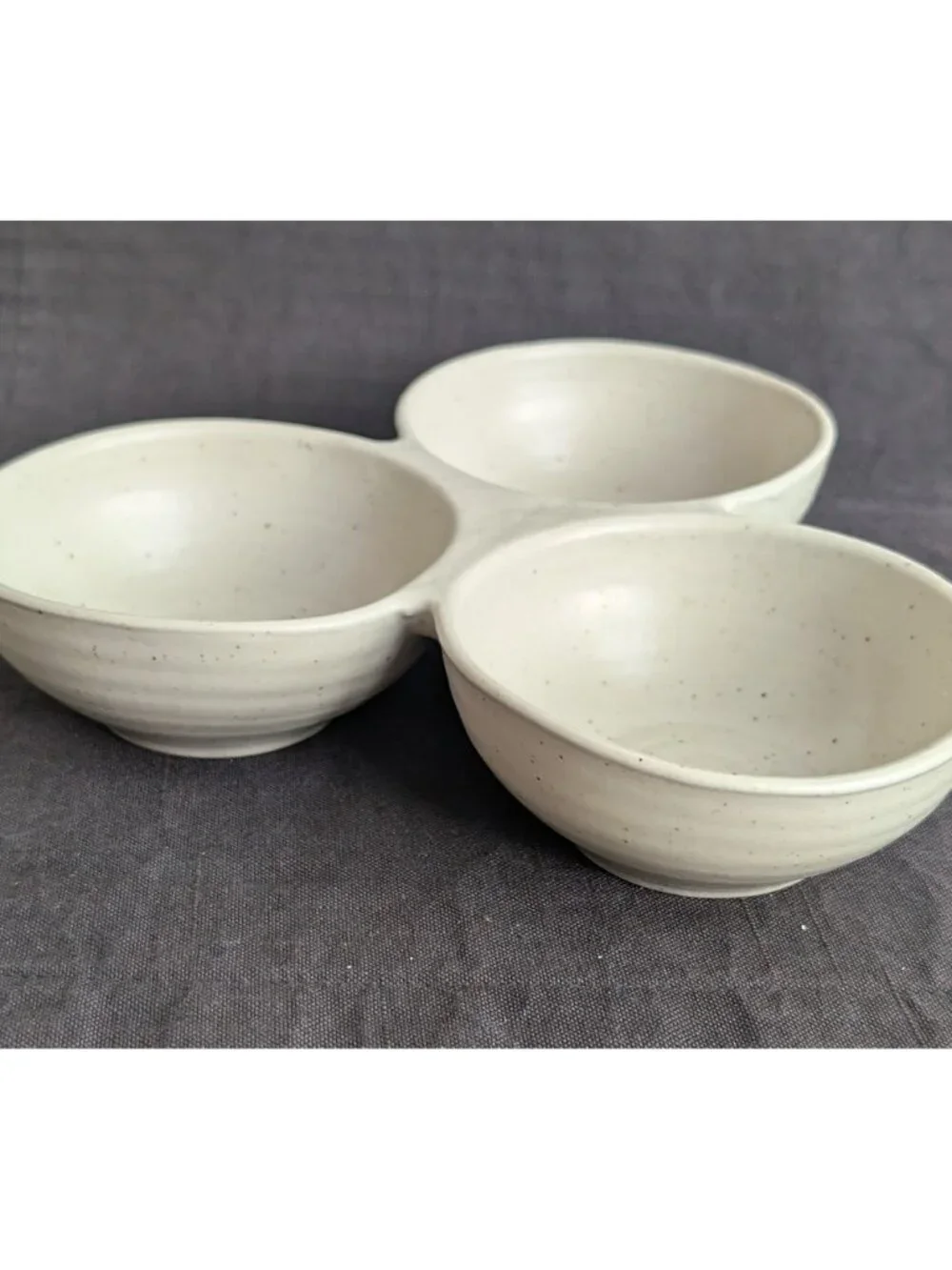 Pottery Barn Farmstead Stoneware Triple Serving Dish Nut Dish Multi Use